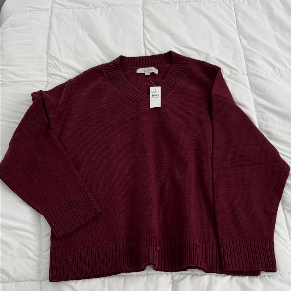 LOFT Deep Red V-Neck Sweater